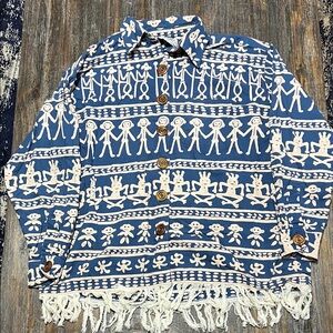 Vintage Blue and White Button Down Shirt with Wood Buttons